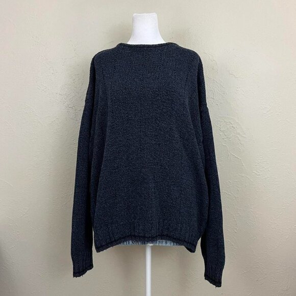navy blue vintage 90s chunky cotton acrylic knit sweater essential basic skate - Picture 2 of 8